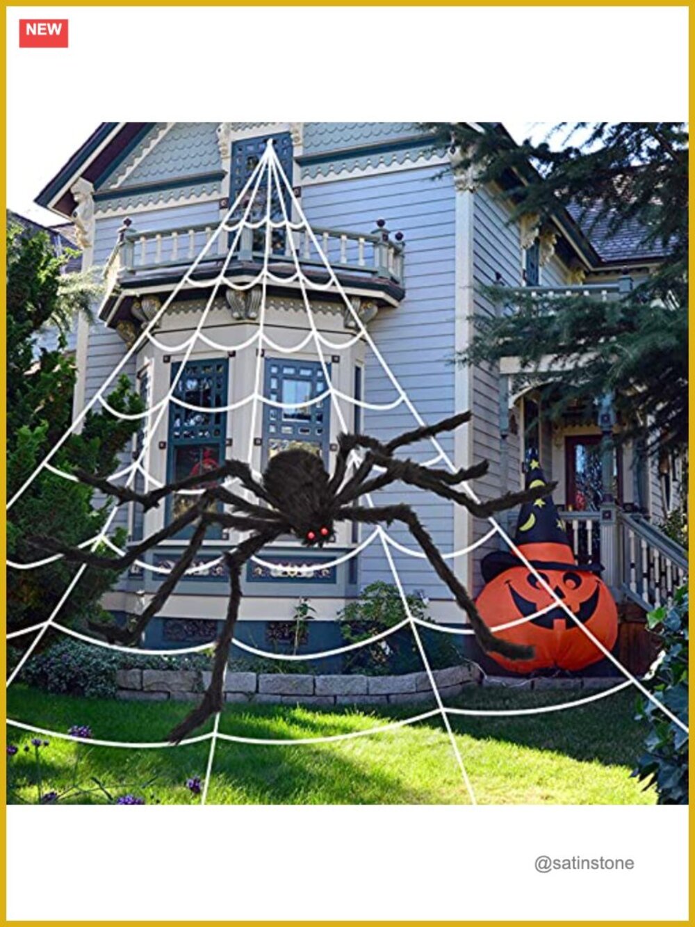 Giant Halloween Spider Web Outdoor Decor with 59" Spider, Horror Party Prop